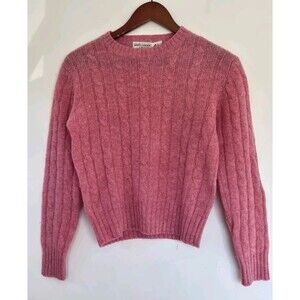 VTG Shetlander Crazy Horse Sweater Womens M 100% Wool Cableknit Pink Fairy